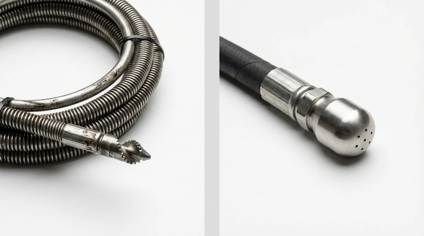 Drain snake cable and hydro jetting nozzle used for drain cleaning in Wallkill, NY