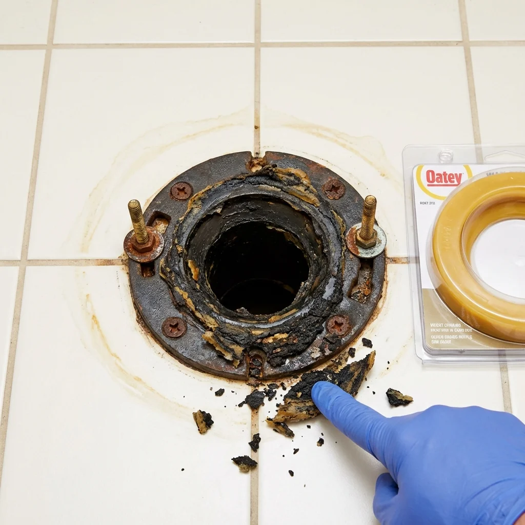 Failed wax ring showing water seepage at the base of a toilet in a Wallkill, NY home