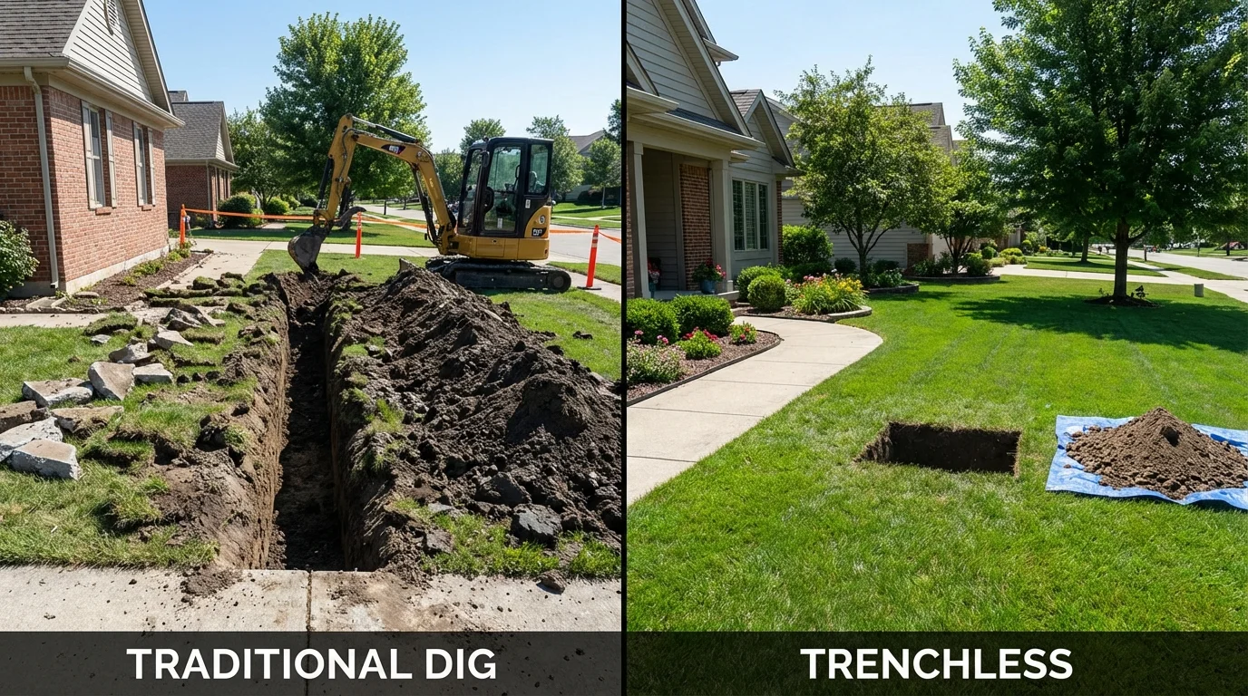 Trenchless sewer repair with minimal yard damage versus traditional excavation in Wallkill, NY